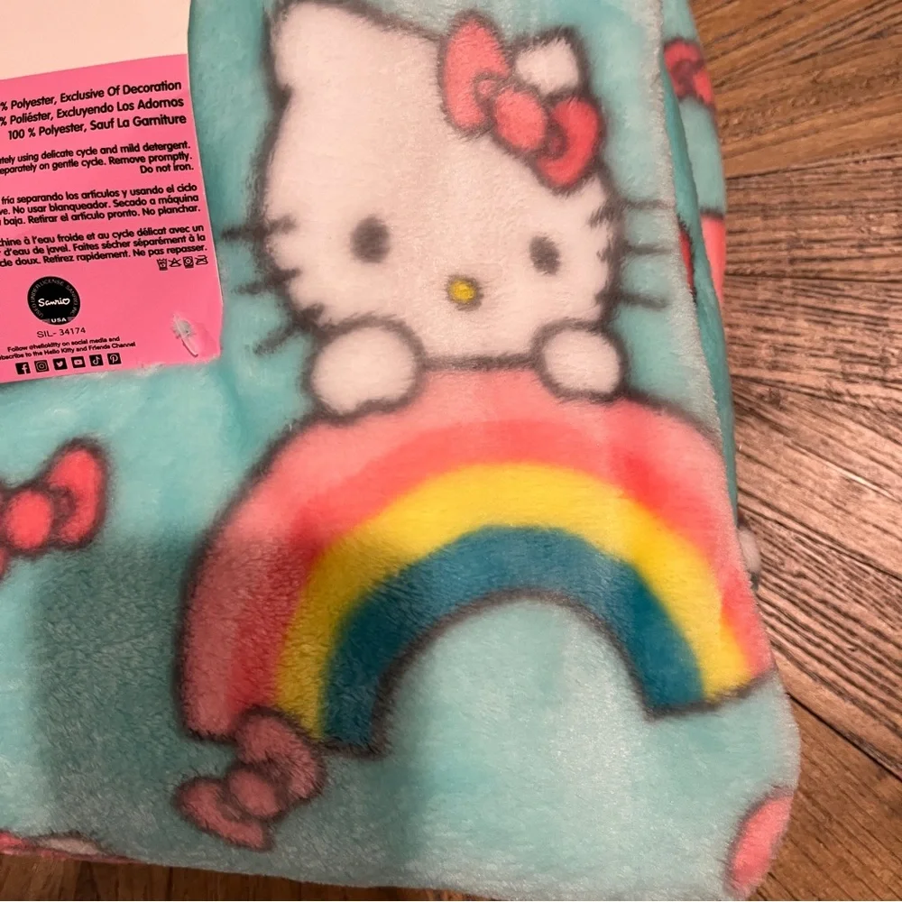 Hello Kitty Plush Cloud Throw Blanket Sea Foam Rainbow Spring 60 x 70 inches
